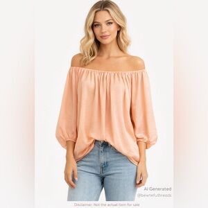 Jess Lea XL Peachy Pink Silky Off-Shoulder Blouson Top Oversized